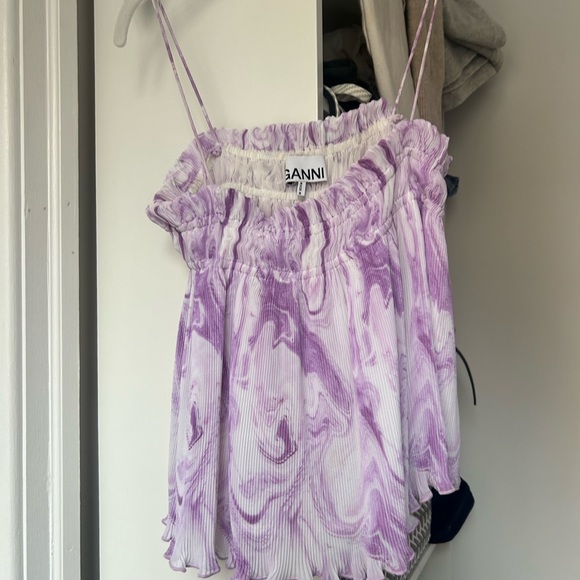 Ganni Tops | Ganni Purple and White Pleated Georgette Strappy Cami. - Picture 1 of 3